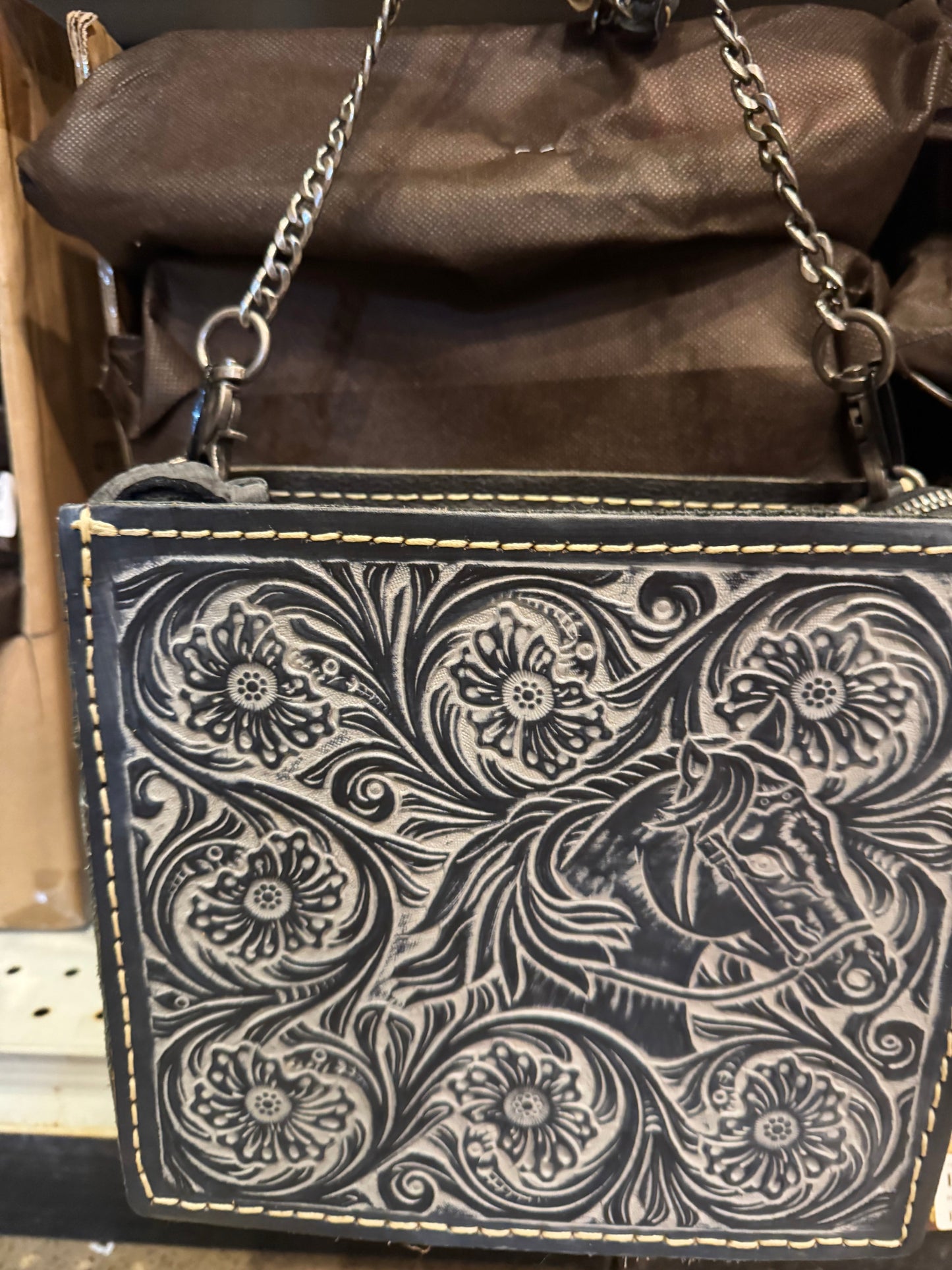 Tooled Horse Chain Crossbody Purse