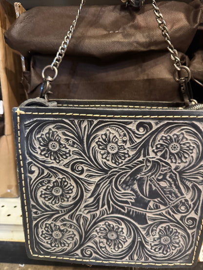 Tooled Horse Chain Crossbody Purse