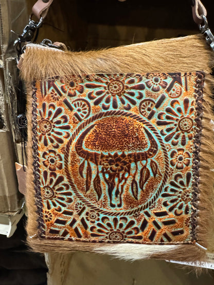 Cowskull Tooled Leather Crossbody Purse