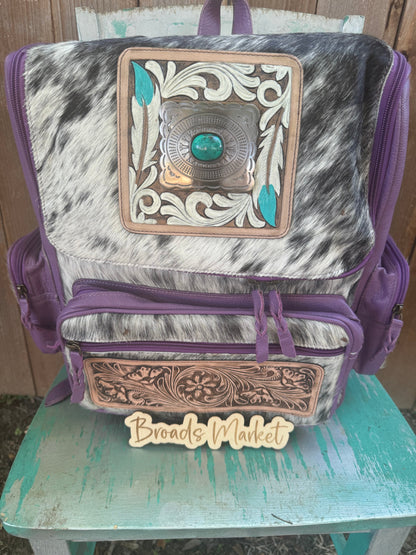 Purple Leather Medallion Cowhide Backpack