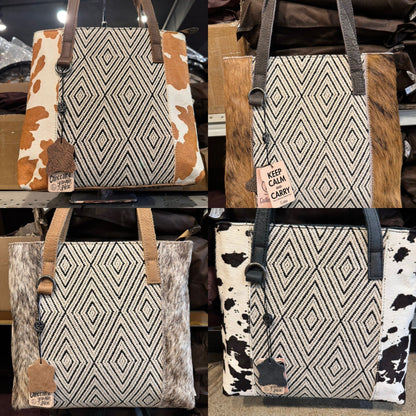 BA1266 White & Black Diamond Aztec Handbag