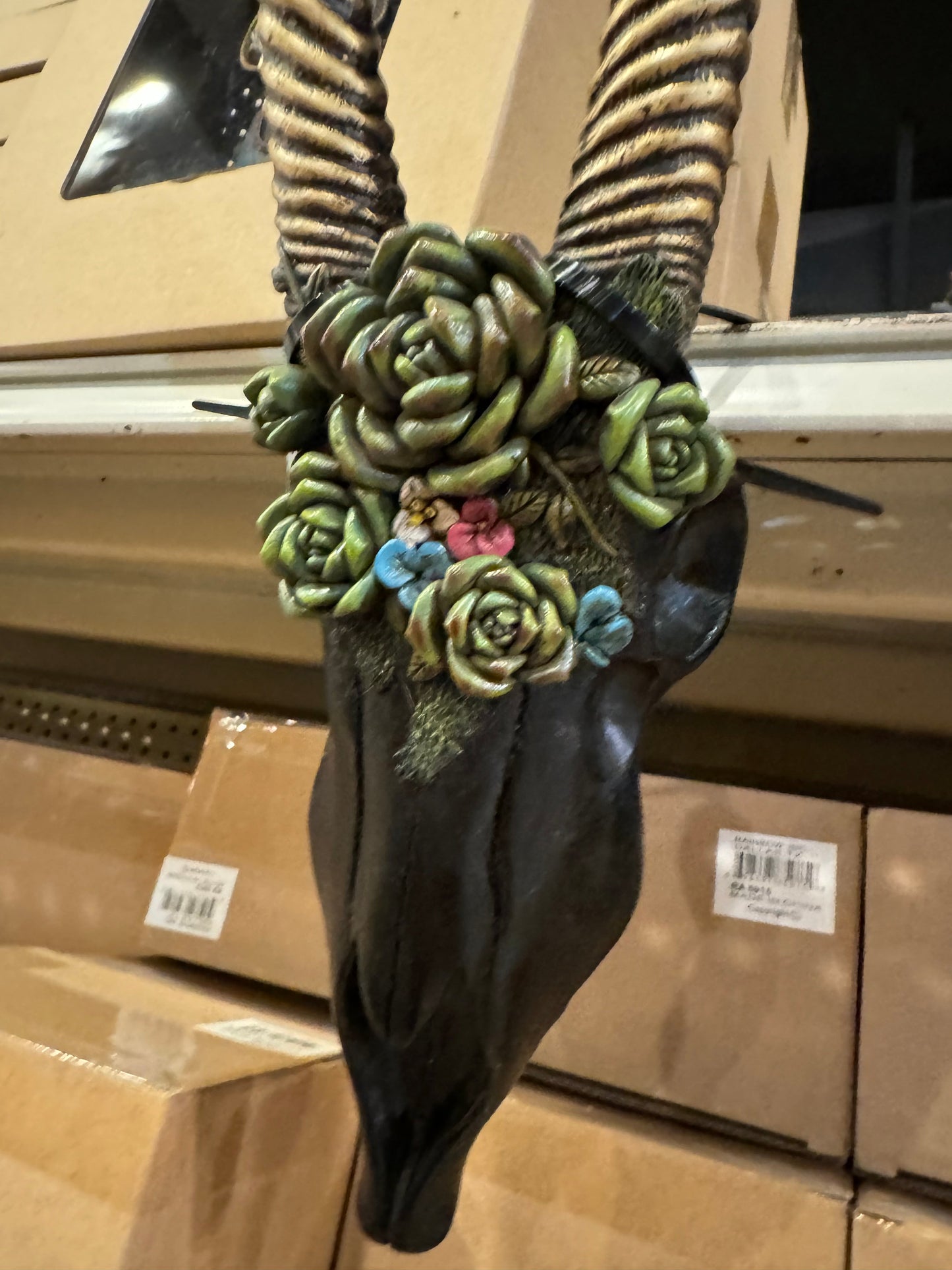 Black Floral Succulent Skull