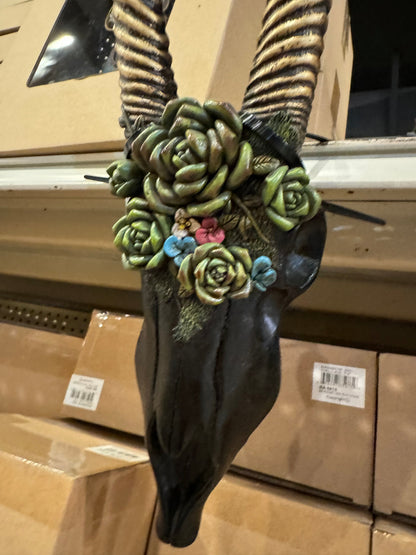 Black Floral Succulent Skull