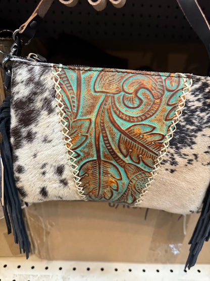 Tooled Floral Fringe Crossbody Purse