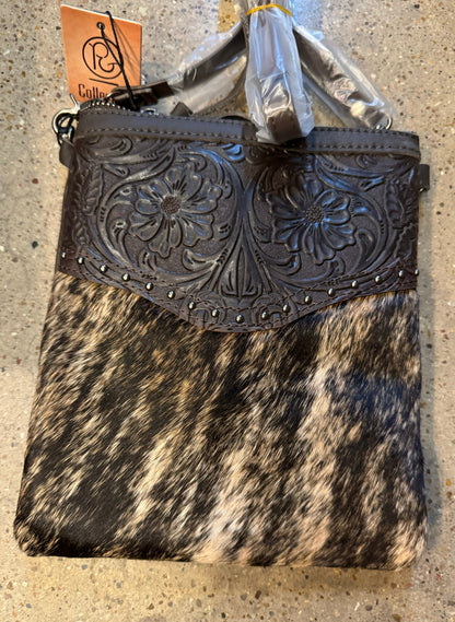 Cowhide Studded Tooled Crossbody