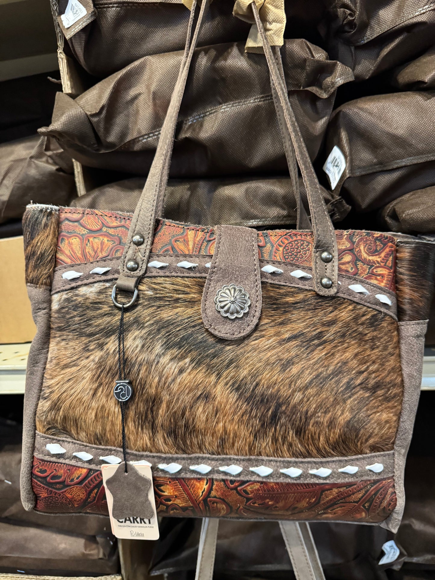 BA2830 Concho Cowhide Tooled Leather Handbag Purse