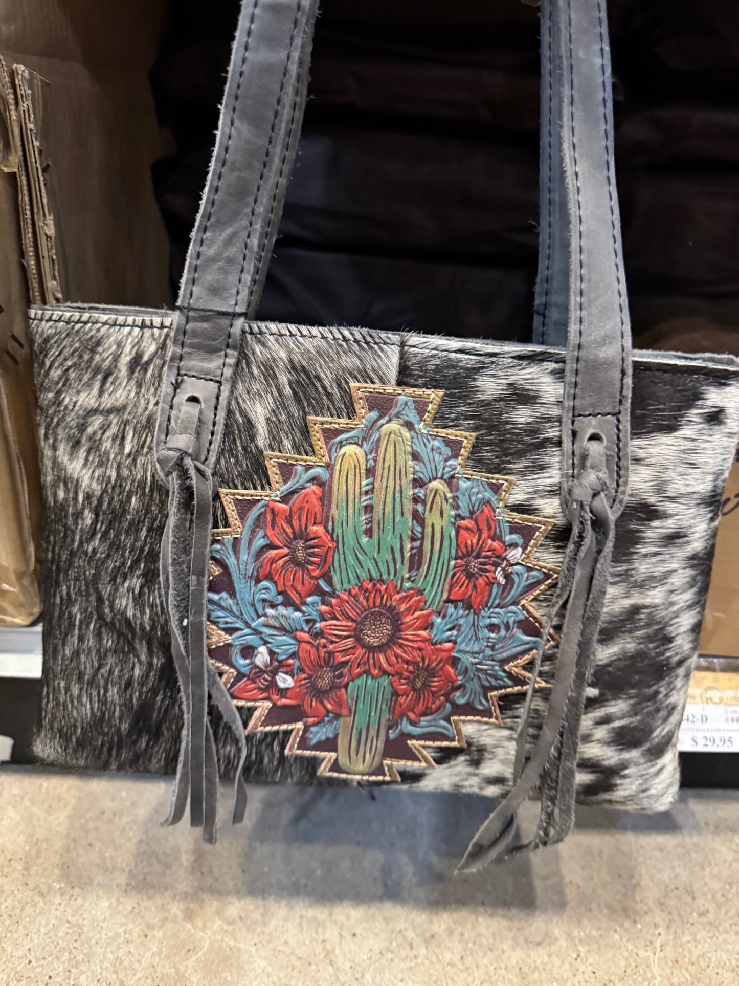BA2842 Cactus Tooled Leather Cowhide Purse