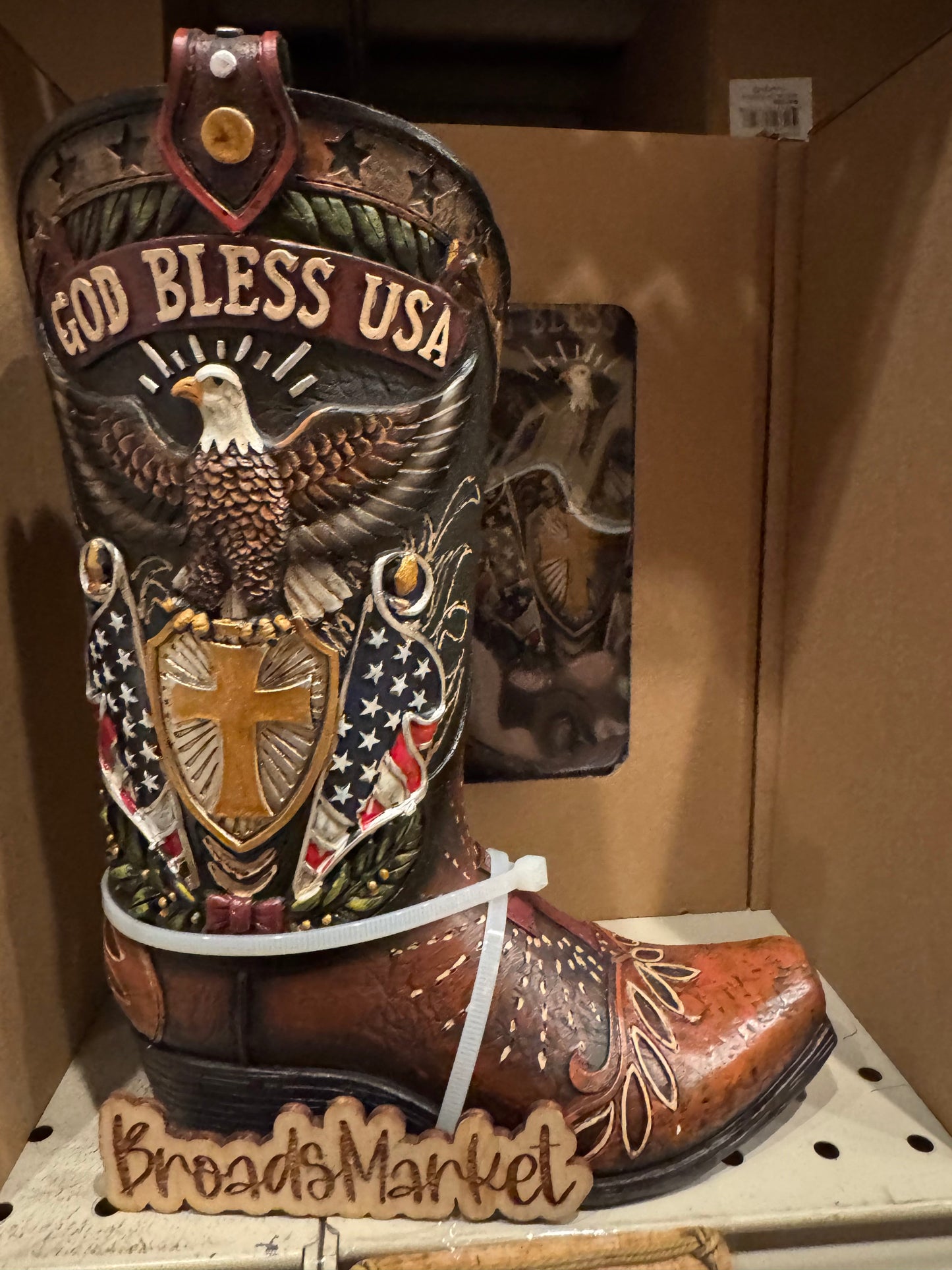 RA7359 God Bless USA Eagle Boot Vase