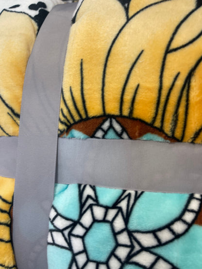 Twin Turquoise Stone Sunflower Cow Print Blanket
