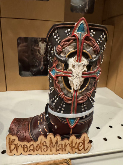 RA7369 Cowskull Cross Boot Piggy Bank