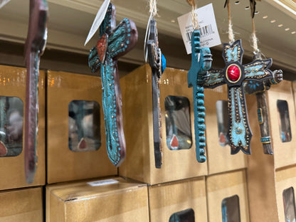 Set of 6 Turquoise Western Cross Ornaments RA6257