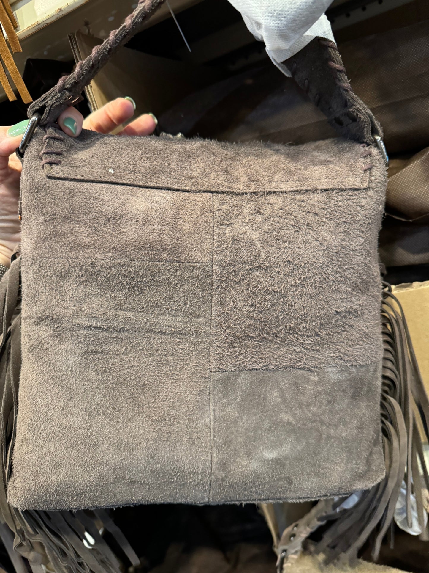 Suede Leather Fringe Arrow Crossbody Purse