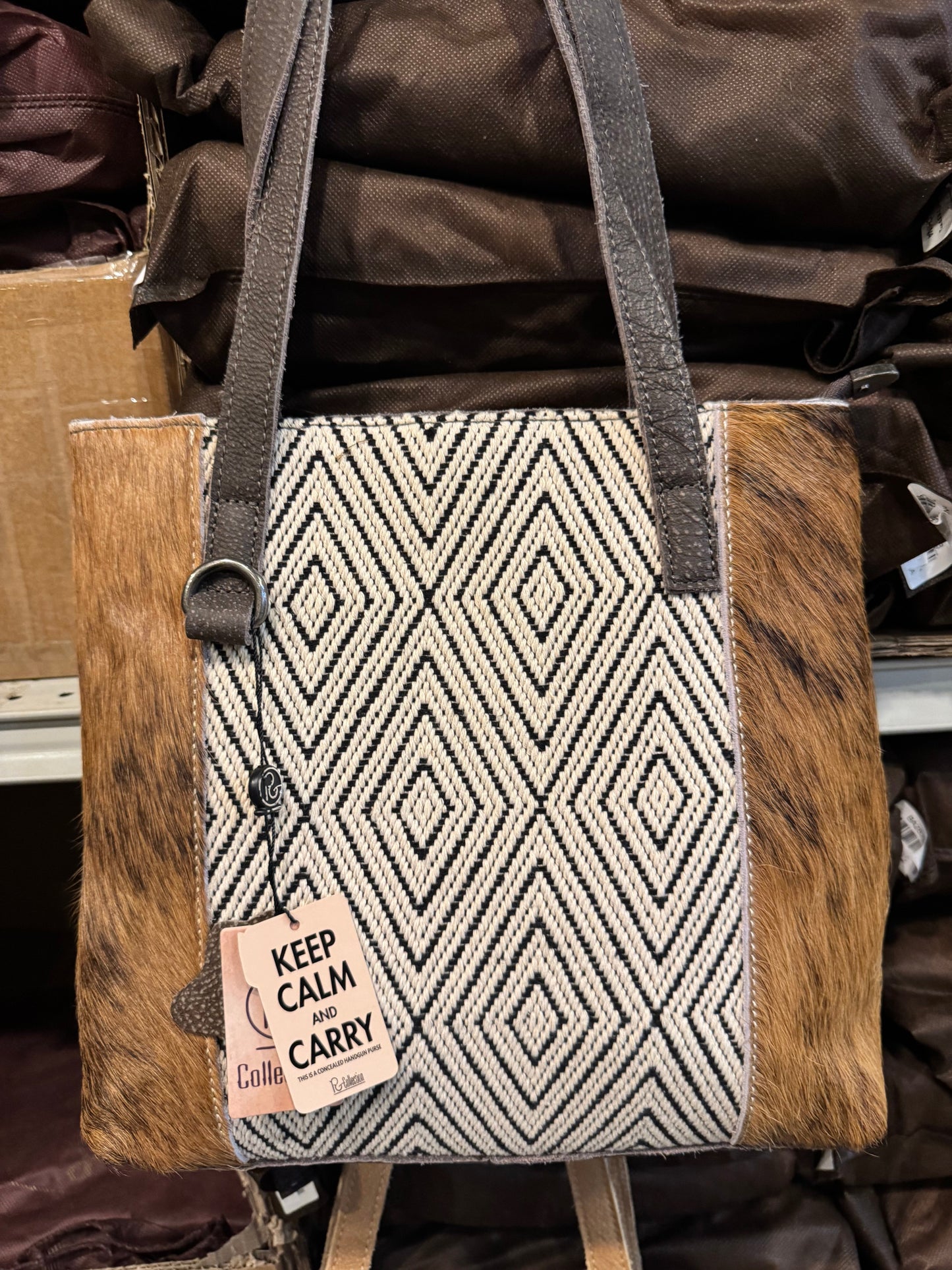 BA1266 White & Black Diamond Aztec Handbag