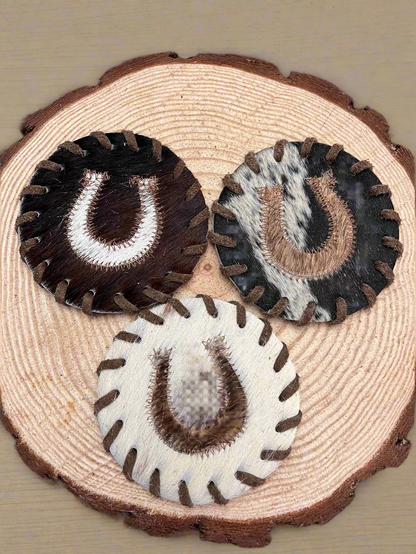 Horse Shoe Cowhide Coaster with Laced Border