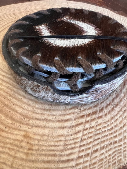 Horse Shoe Cowhide Coaster with Laced Border
