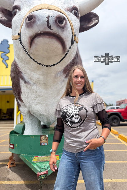 Howdy Hereford Mesh Sleeve Top