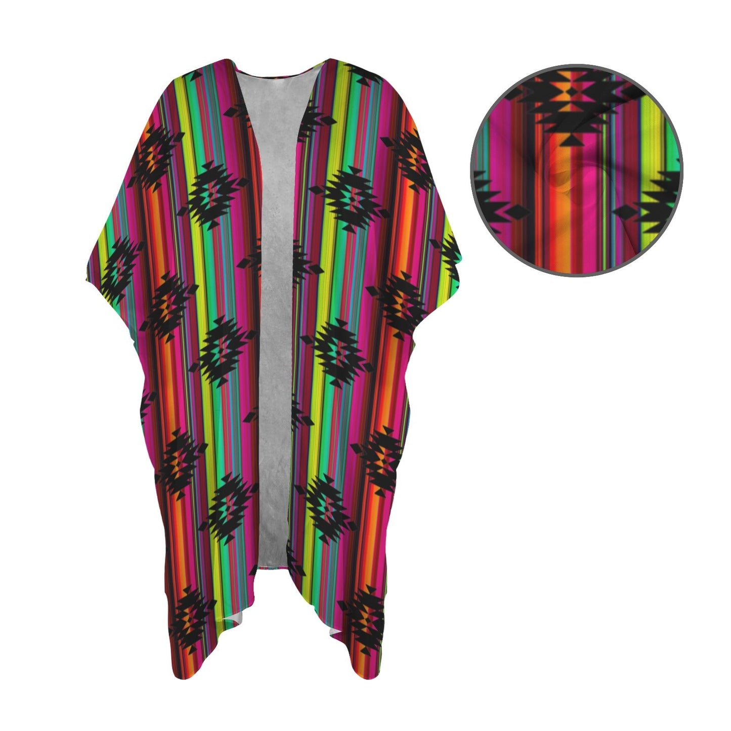 Neon Aztec Duster Kimono Coverup Women's Long Cover Up