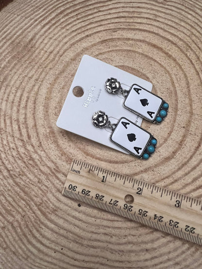Ace of Spades and Faux Turquoise Earrings - 2 inch drop