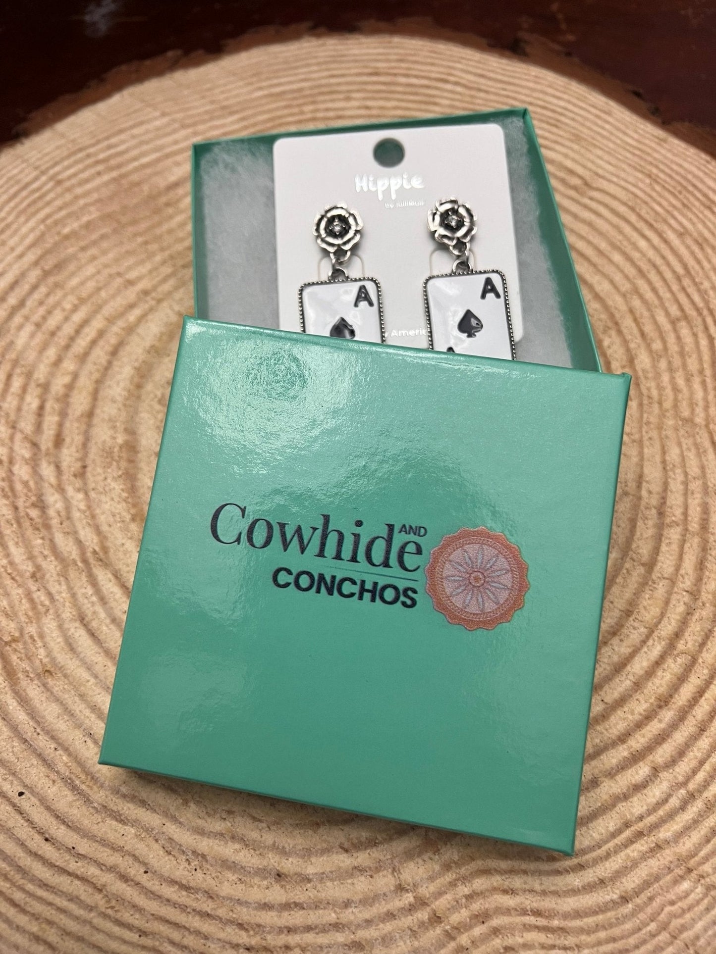 Ace of Spades and Faux Turquoise Earrings - 2 inch drop
