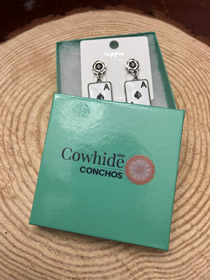 Ace of Spades and Faux Turquoise Earrings - 2 inch drop