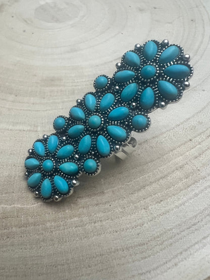 Western Desert Bloom: Faux Turquoise Adjustable Cluster Statement Ring