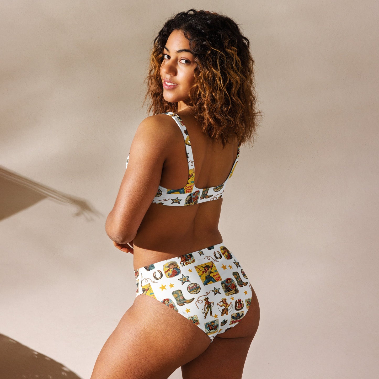 Yeehaw Vintage Cowgirl Collage White Bikini