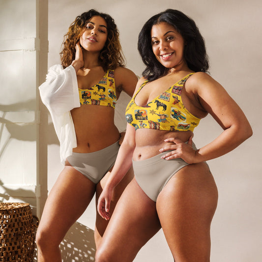 Yeehaw Vintage Cowboy Collage Mustard Bikini Top