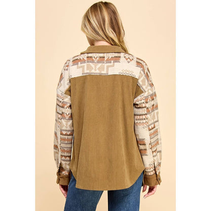 Veveret - Contrast Pattern Corduroy Shacket