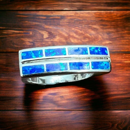Blue Opalite Inlay Ring on Sterling Silver - Size 10