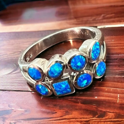 Blue Opalite Multi-stone Ring on Sterling Silver