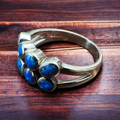 Blue Opalite Multi-stone Ring on Sterling Silver