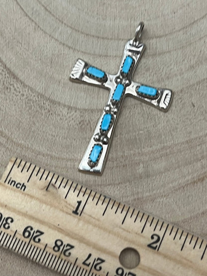 C. Iule Zuni Handmade Turquoise Cross Pendant