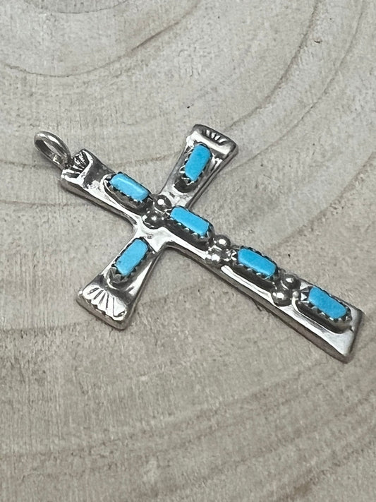 C. Iule Zuni Handmade Turquoise Cross Pendant