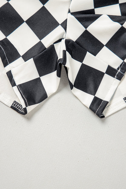 Black Checkered Print High Waist Casual Shorts