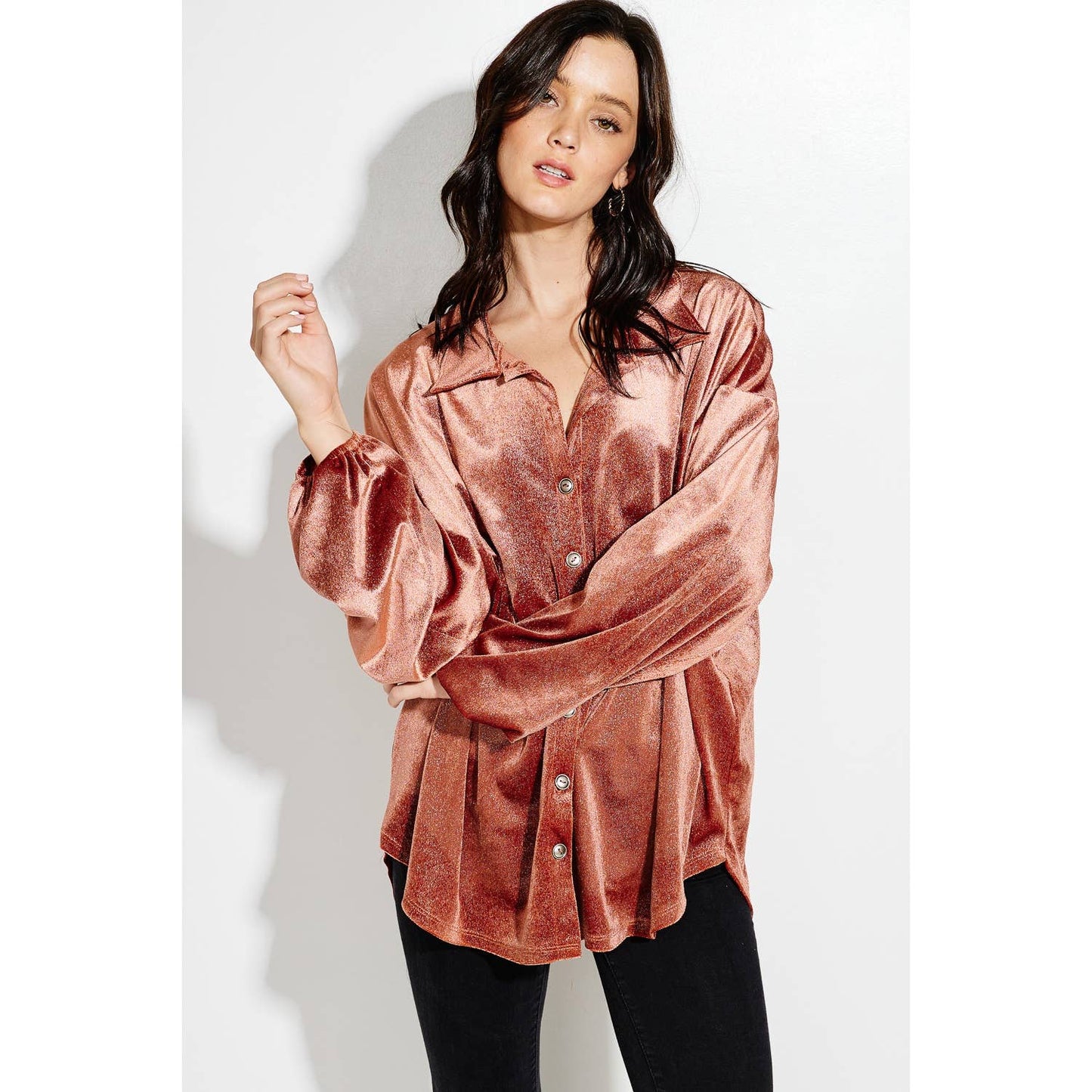 Phil Love - Velvet Button up Bishop sleeve Shirt Jacket coat