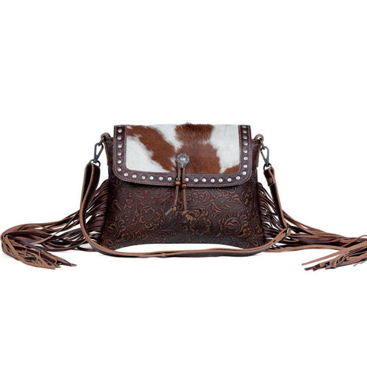 Myra Bag - Carved Blossoms  Leather & Hairon Bag