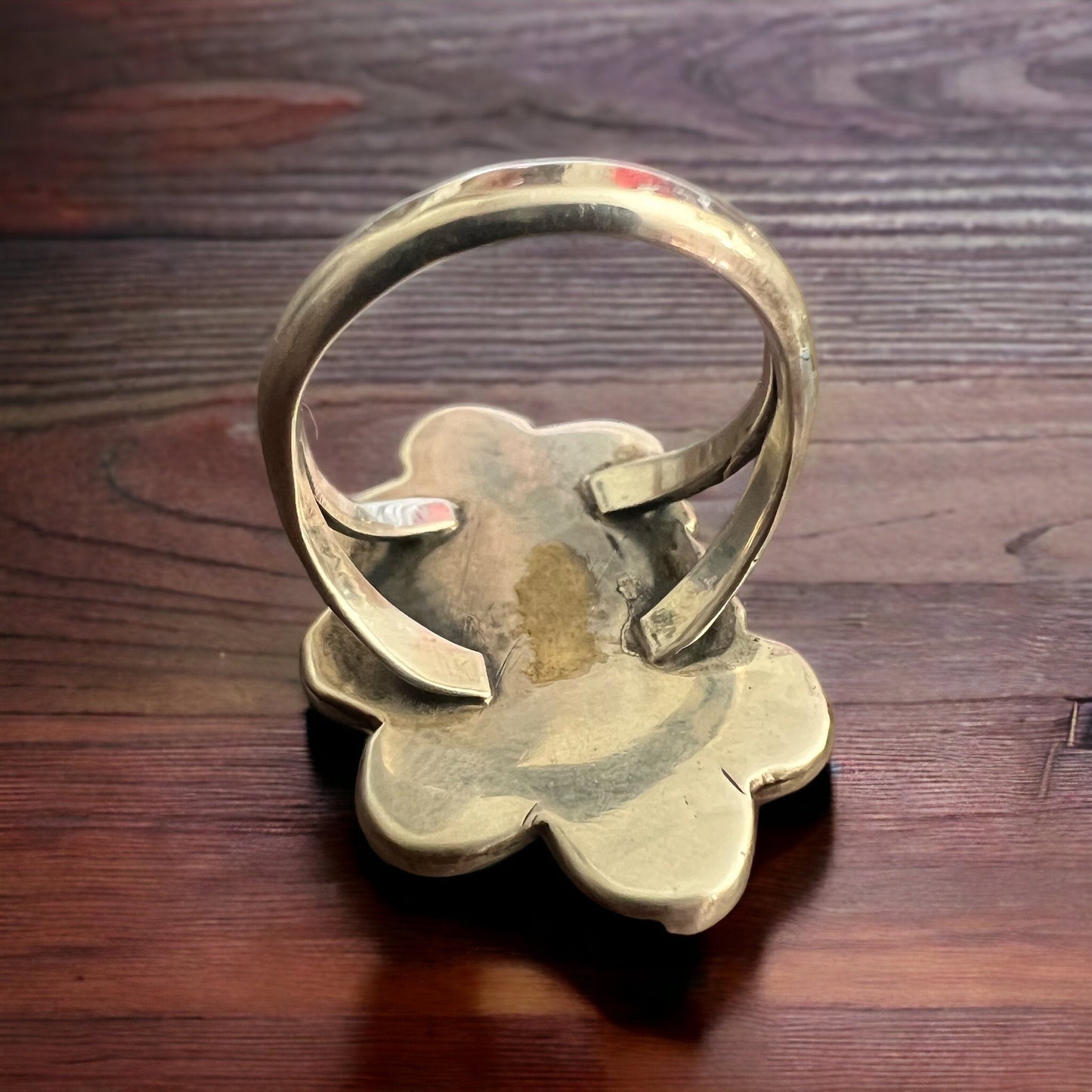 Coral ring on hand stamped sterling silver - Native signed A Chapo - size 7