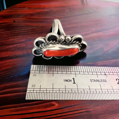 Coral ring - signed A Chapo on hand stamped sterling - size 7