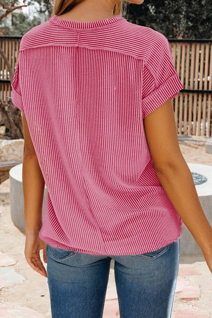 66DISCO - 66Spring 2026 Textured Knit Exposed Stitching T-shirt (S-XL)