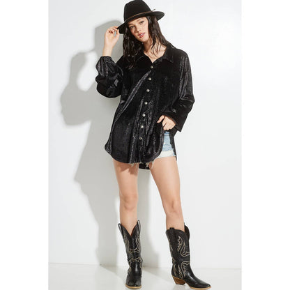 Phil Love - Velvet Button up Bishop sleeve Shirt Jacket coat