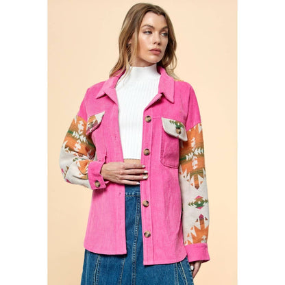 Veveret - Contrast Pattern Corduroy Shacket