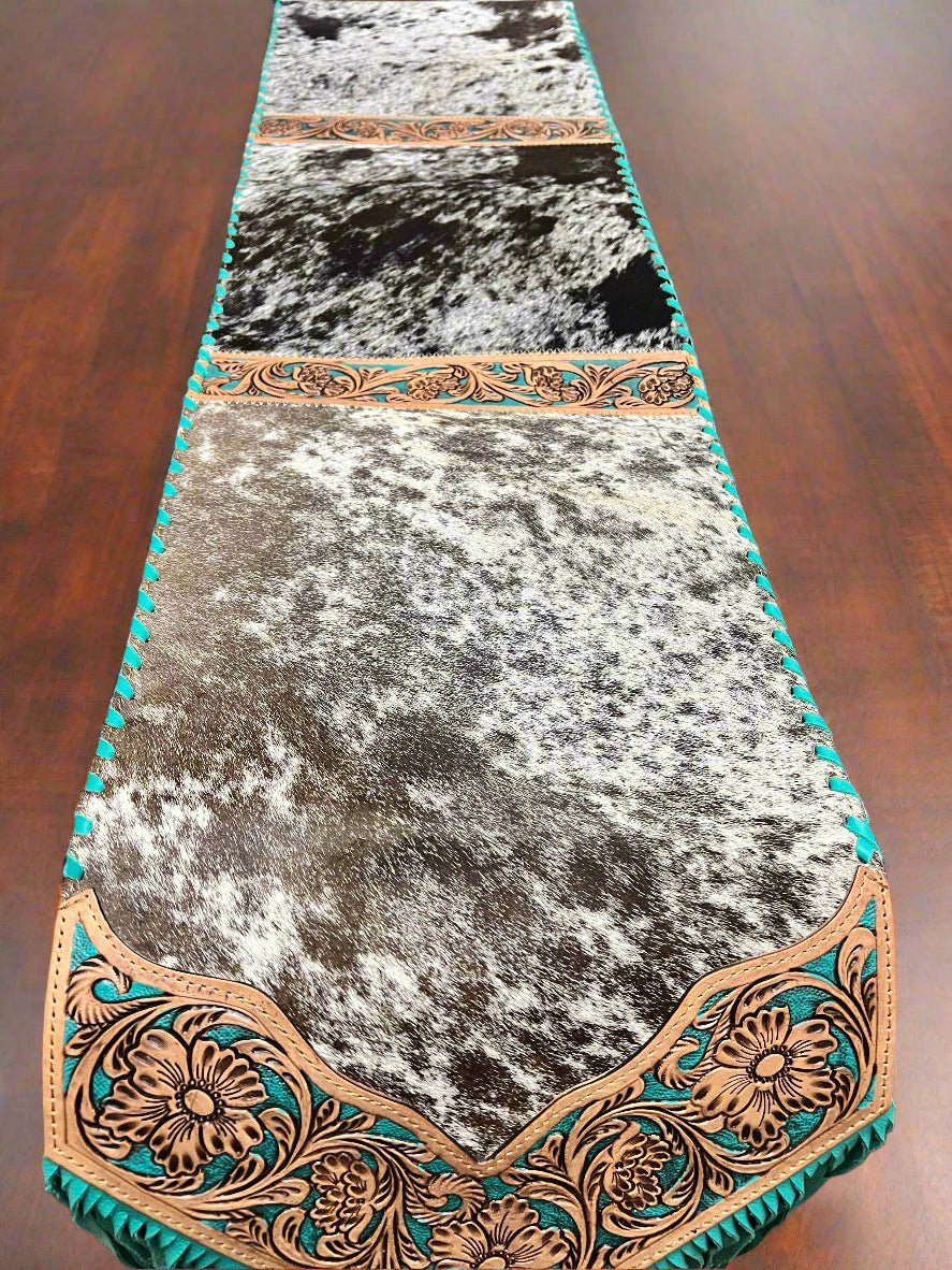 Dark Brown and White Table Runner with Fringe