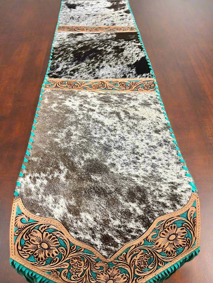 Dark Brown and White Table Runner with Fringe