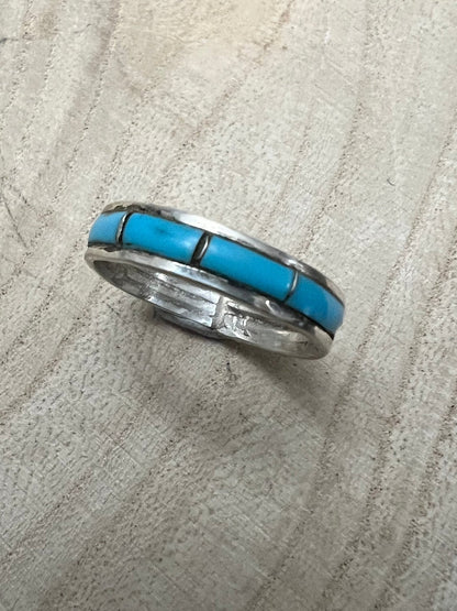 Debbie Livingston Navajo Handmade S/S Kingman Turquoise Ring - Sizes 7, 8, and 8.5
