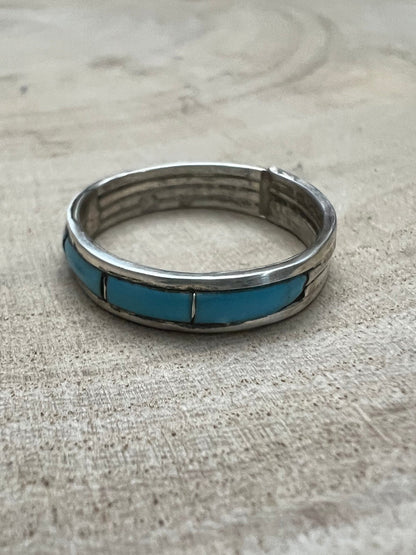 Debbie Livingston Navajo Handmade S/S Kingman Turquoise Ring - Sizes 7, 8, and 8.5