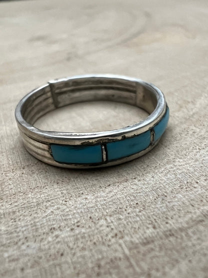 Debbie Livingston Navajo Handmade S/S Kingman Turquoise Ring - Sizes 7, 8, and 8.5