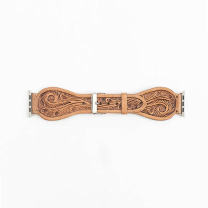 Myra Bag - Lone Star Handtooled Leather Watch Band in Light Saddle Tan