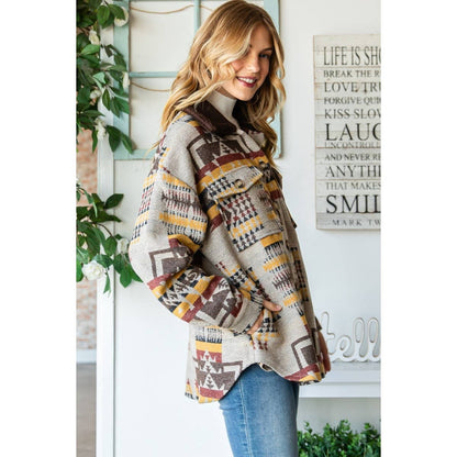 Desert PlainsVintage Pattern Thick Knit Fringe Shacket