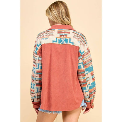 Veveret - Contrast Pattern Corduroy Shacket