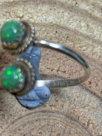 Esther White Navajo Handmade SS Green Opalite Adjustable Ring